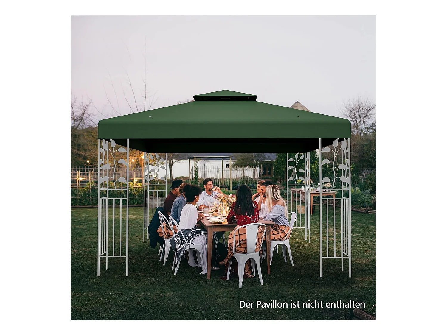 Vervangend dak voor paviljoen, paviljoendak, vervangende hoes met schoorsteendak, afvoergaten en klittenbandsluitingen (groen)ZB32740