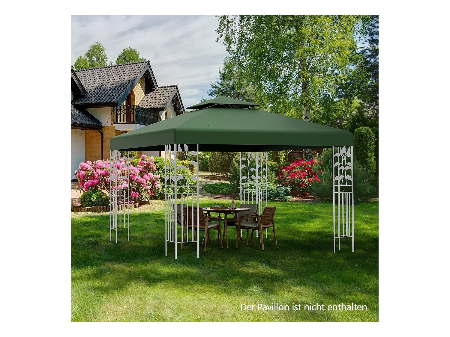 Vervangend dak voor paviljoen, paviljoendak, vervangende hoes met schoorsteendak, afvoergaten en klittenbandsluitingen (groen)ZB32740