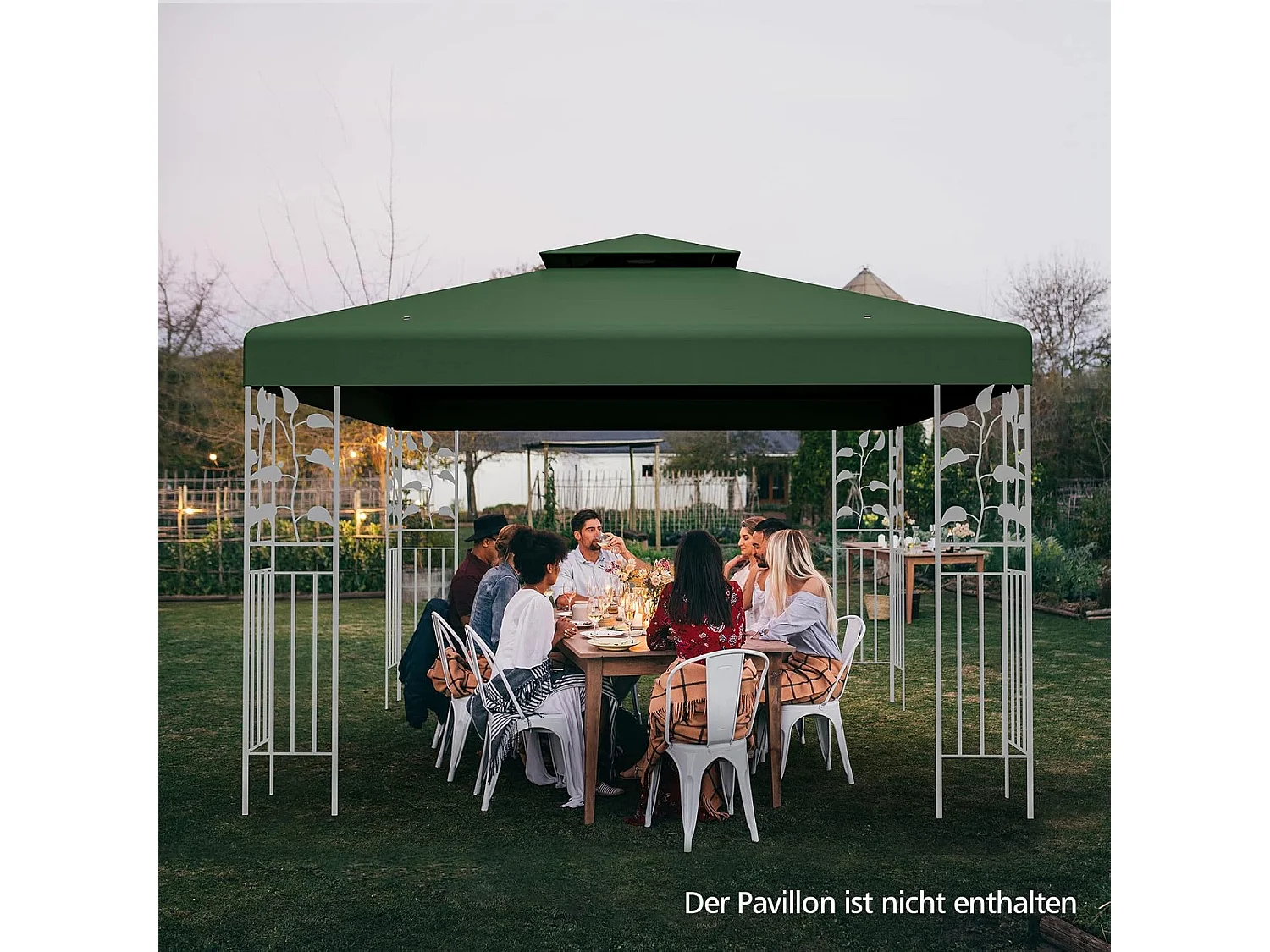 Vervangend dak voor paviljoen, paviljoendak, vervangende hoes met schoorsteendak, afvoergaten en klittenbandsluitingen (groen)ZB32740