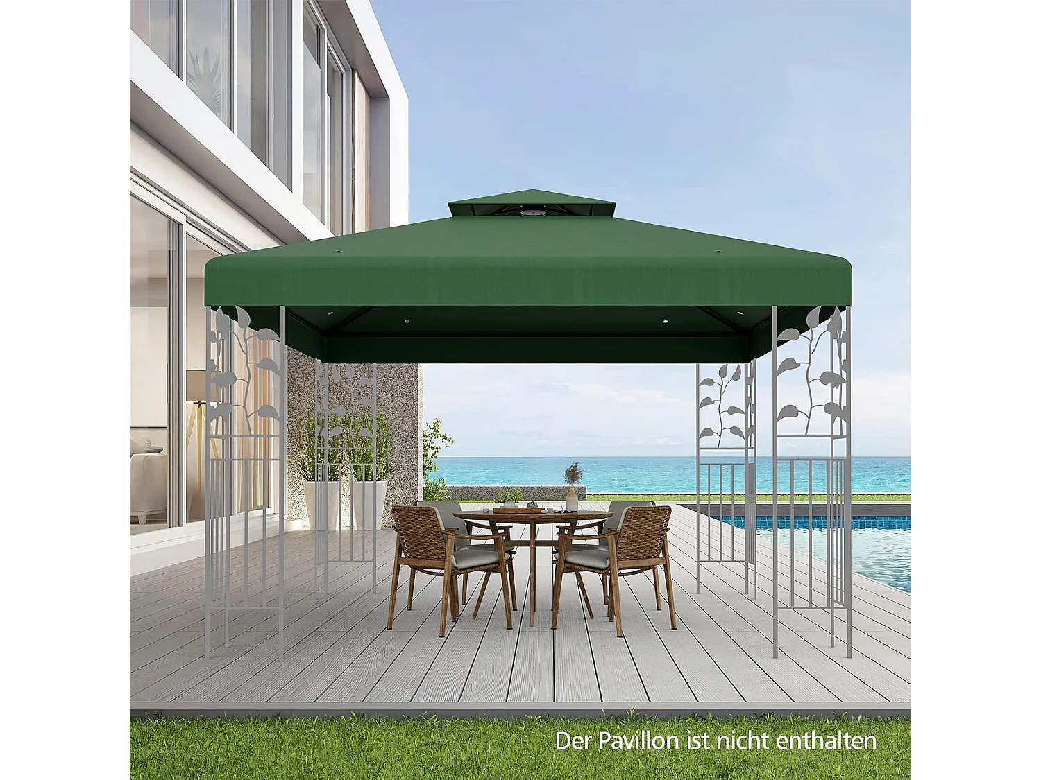 Vervangend dak voor paviljoen, paviljoendak, vervangende hoes met schoorsteendak, afvoergaten en klittenbandsluitingen (groen)ZB32740