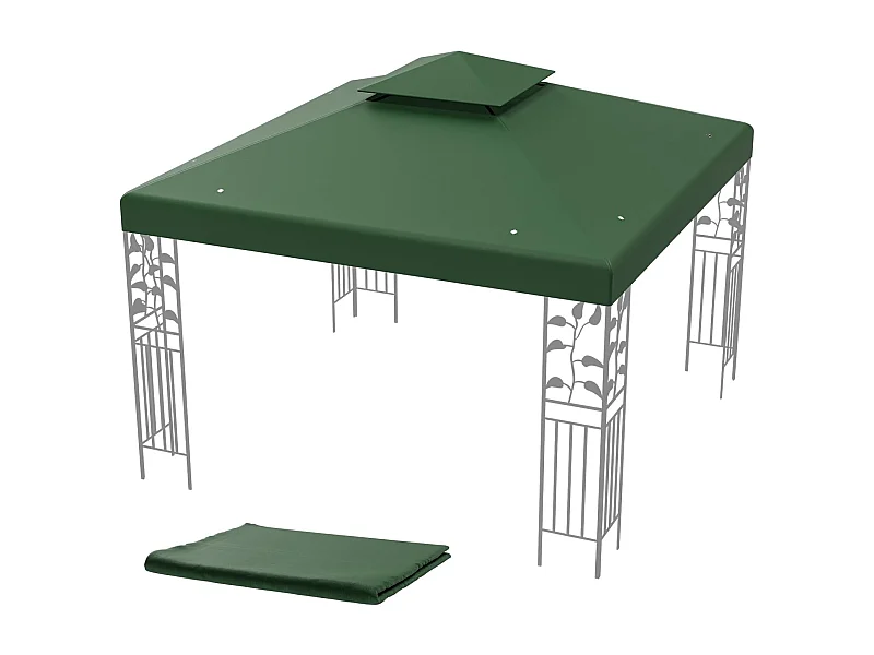 Vervangend dak voor paviljoen, paviljoendak, vervangende hoes met schoorsteendak, afvoergaten en klittenbandsluitingen (groen)ZB32740