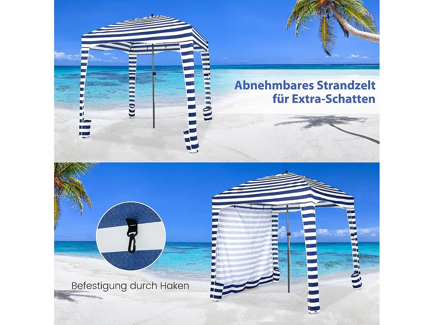 Zonwering met afneembare zijwand, draagbare strandtent met draagtas, outdoor-schaduw voor strand, camping, picknick, 183 x 183 cm ZB33277