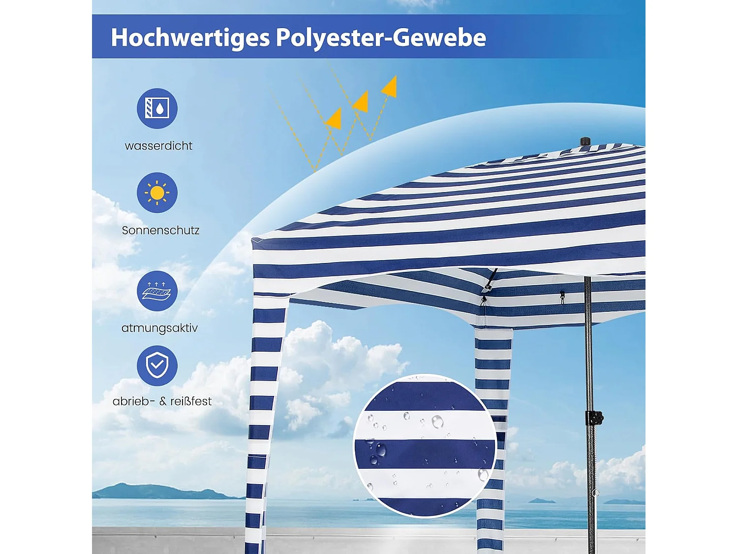 Zonwering met afneembare zijwand, draagbare strandtent met draagtas, outdoor-schaduw voor strand, camping, picknick, 183 x 183 cm ZB33277