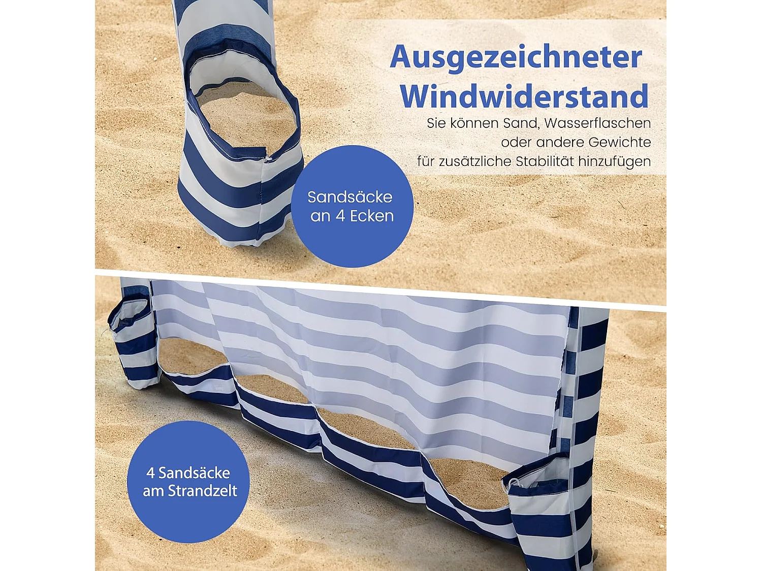 Zonwering met afneembare zijwand, draagbare strandtent met draagtas, outdoor-schaduw voor strand, camping, picknick, 183 x 183 cm ZB33277