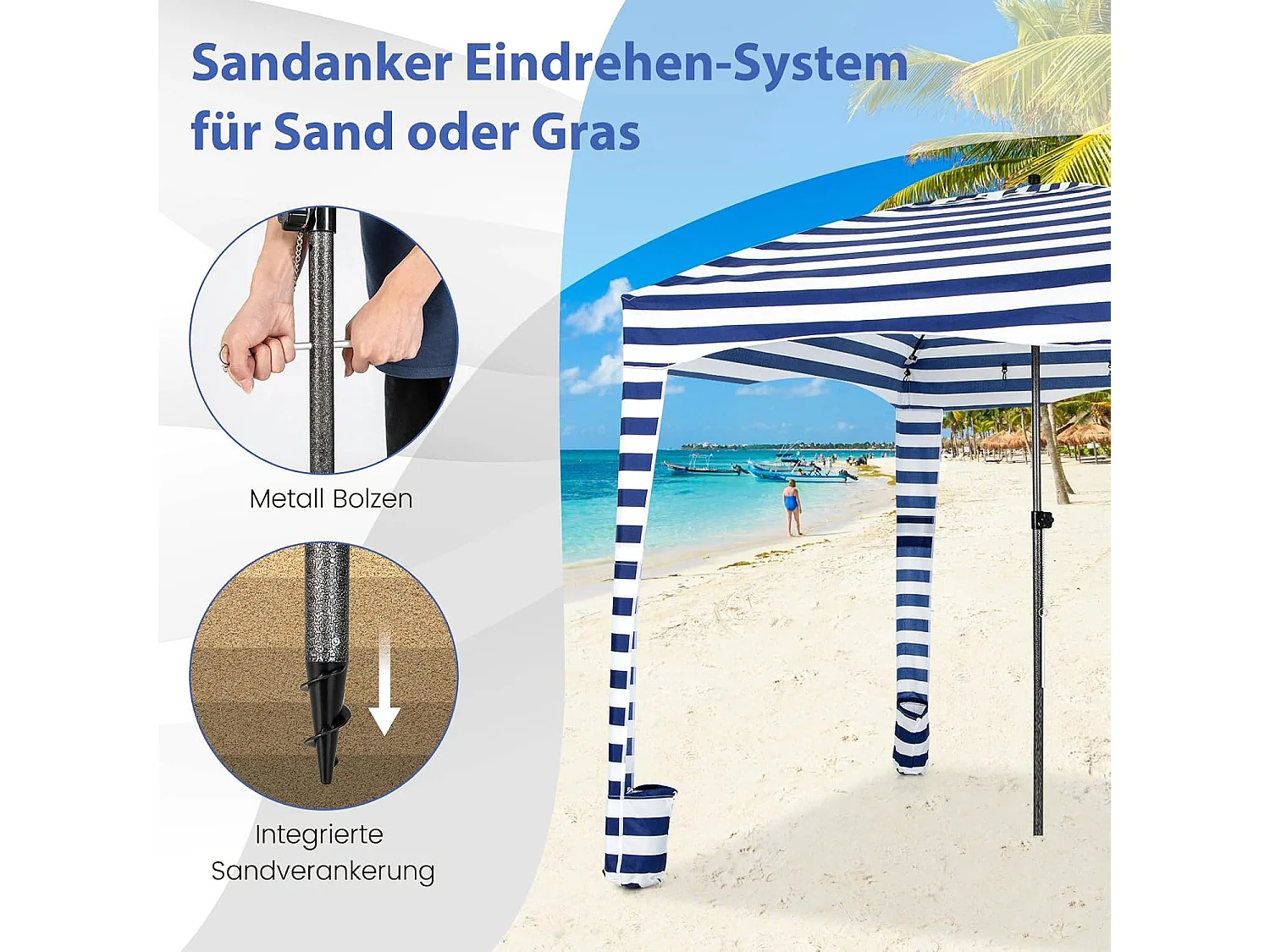 Zonwering met afneembare zijwand, draagbare strandtent met draagtas, outdoor-schaduw voor strand, camping, picknick, 183 x 183 cm ZB33277