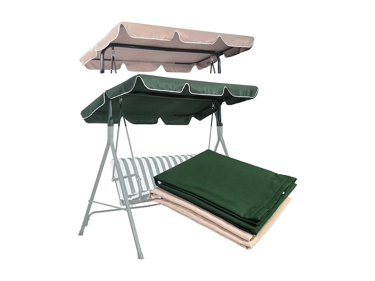 Zonnedak vervangend dak dakhoes dakzeil voor schommelbank tuinschommel kleurkeuze grootte keuze (groen, 168x115cm)