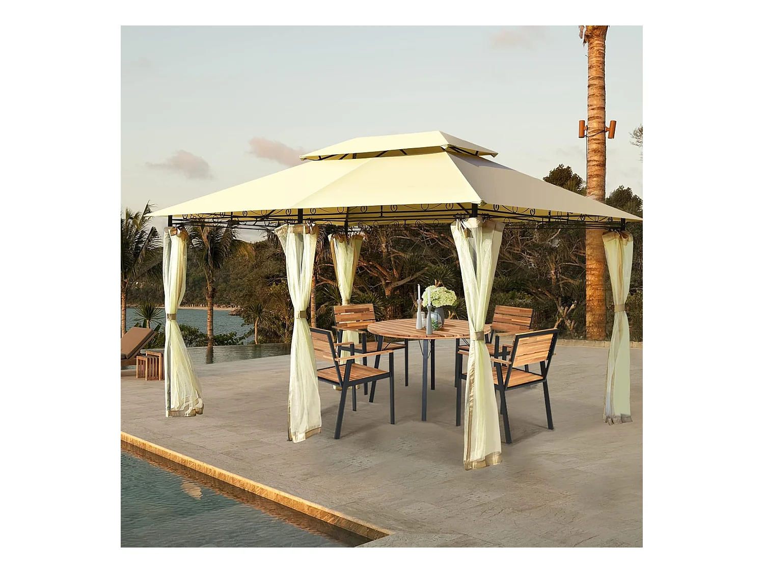 Paviljoen, metaal, 3 x 4 m, tuinpaviljoen, luxe tuintent, feesttent, feesttent, stabiel, voor picknicken, grillen, bruiloften (beige)ZB32576