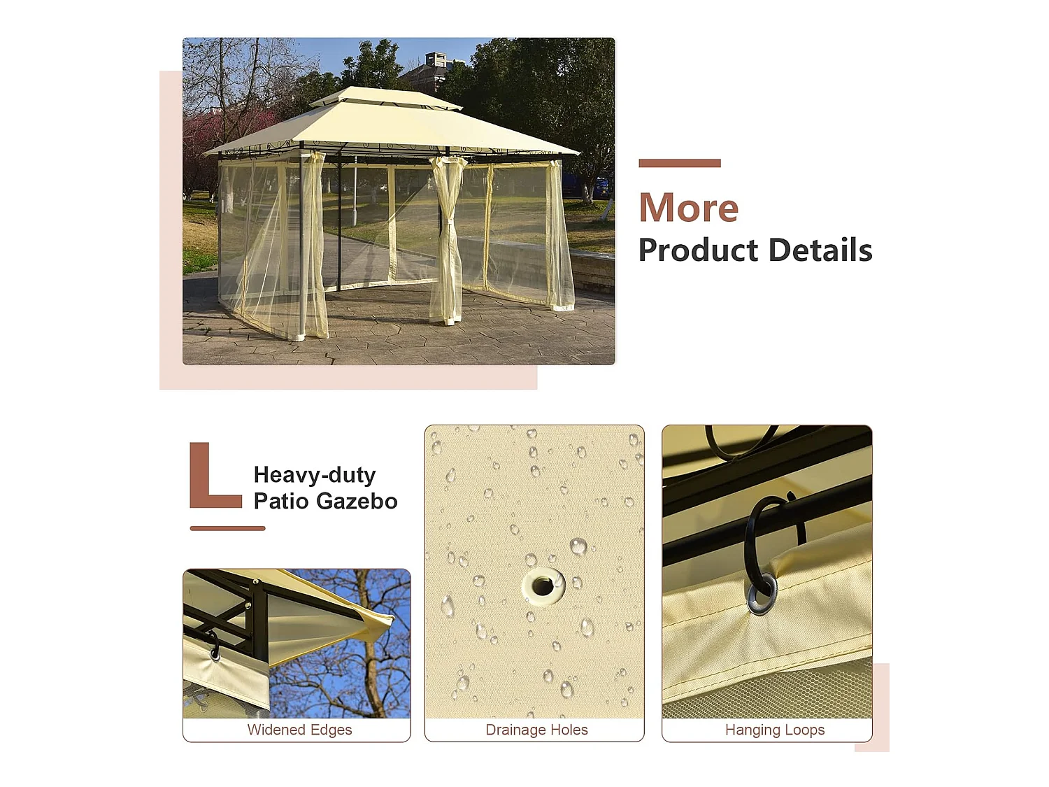 Paviljoen, metaal, 3 x 4 m, tuinpaviljoen, luxe tuintent, feesttent, feesttent, stabiel, voor picknicken, grillen, bruiloften (beige)ZB32576