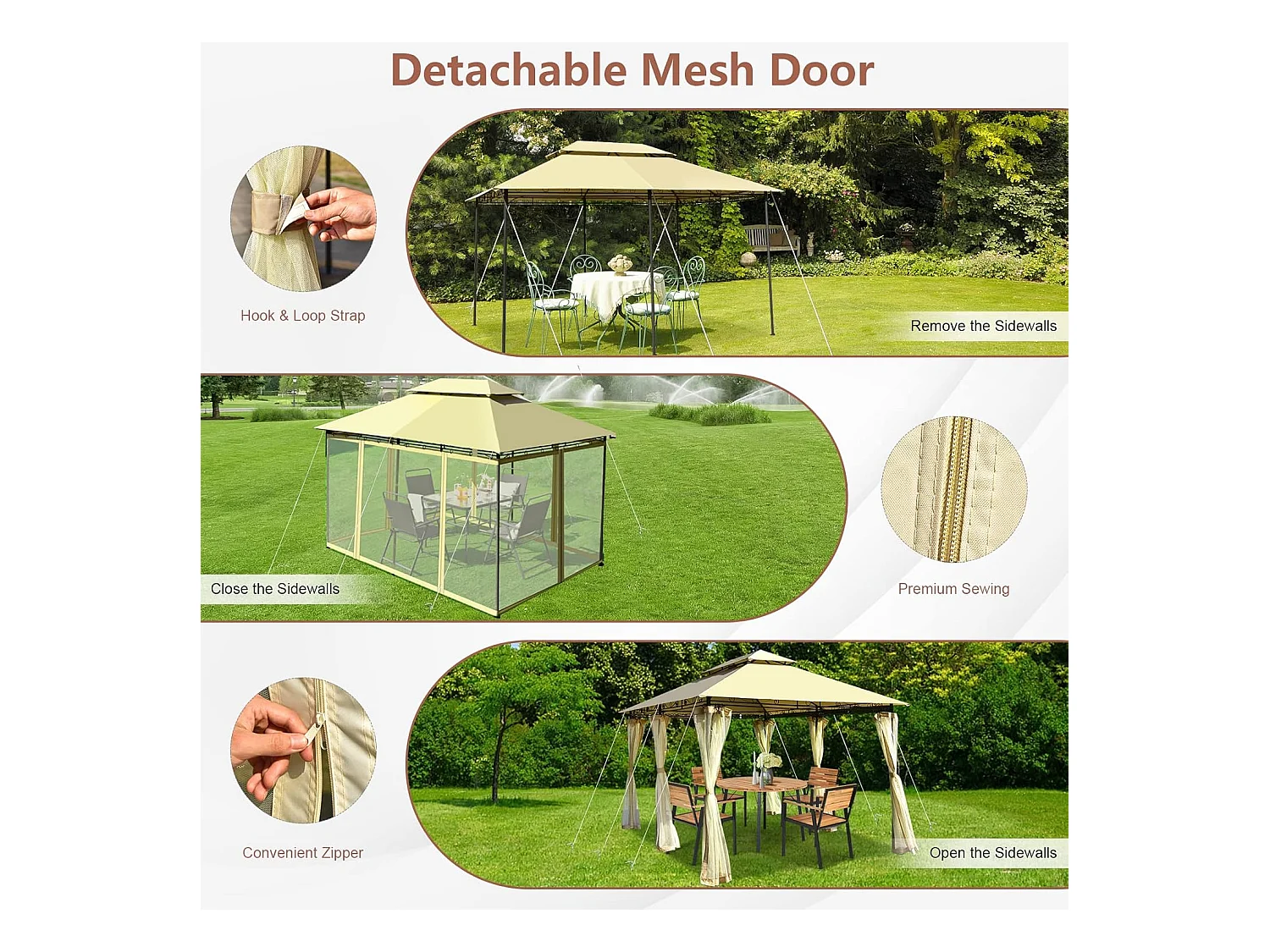 Paviljoen, metaal, 3 x 4 m, tuinpaviljoen, luxe tuintent, feesttent, feesttent, stabiel, voor picknicken, grillen, bruiloften (beige)ZB32576