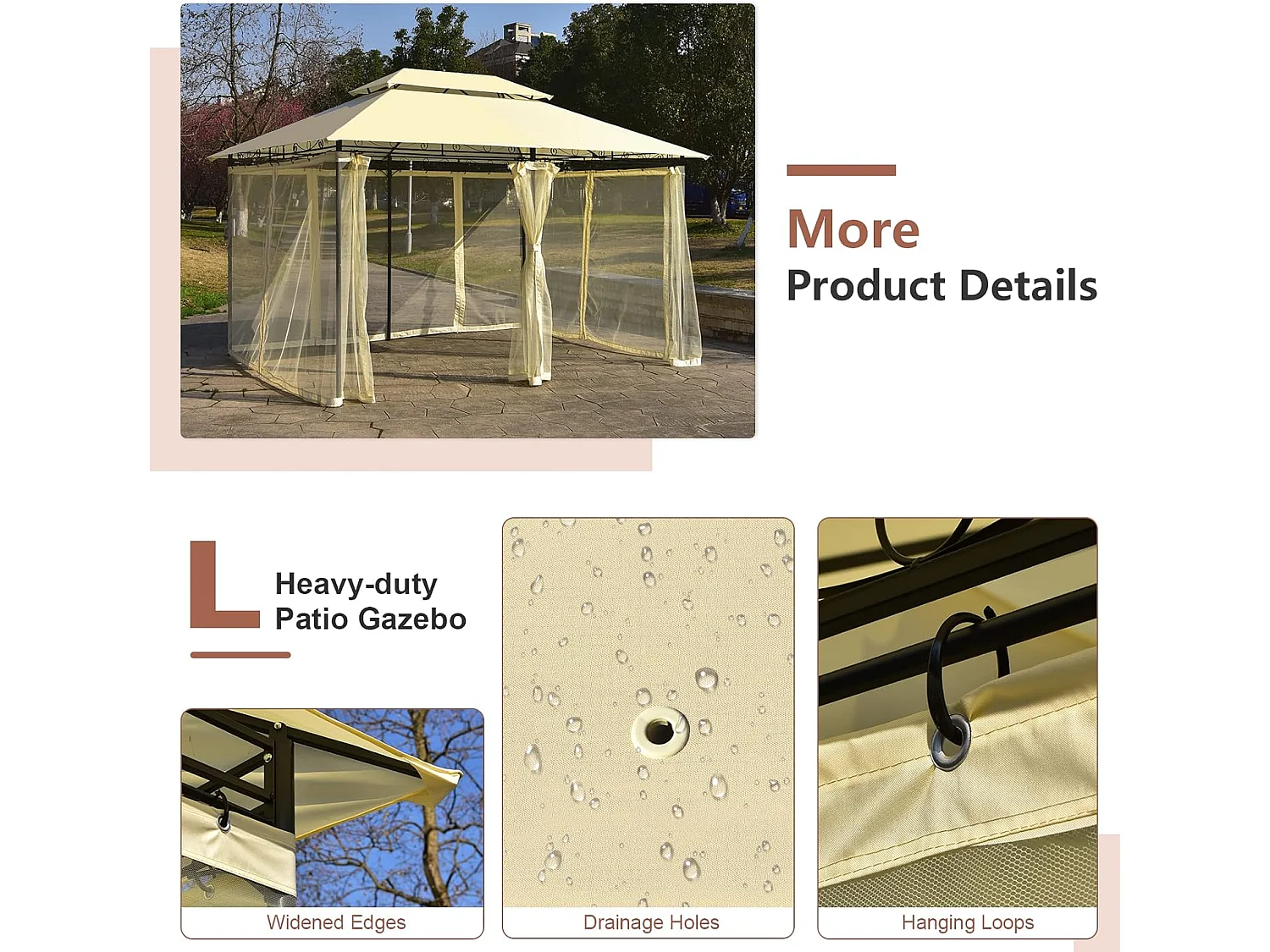 Paviljoen, metaal, 3 x 4 m, tuinpaviljoen, luxe tuintent, feesttent, feesttent, stabiel, voor picknicken, grillen, bruiloften (beige)ZB32576