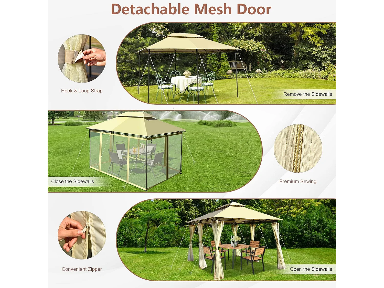 Paviljoen, metaal, 3 x 4 m, tuinpaviljoen, luxe tuintent, feesttent, feesttent, stabiel, voor picknicken, grillen, bruiloften (beige)ZB32576