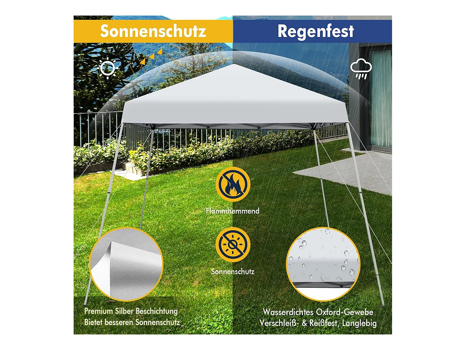 3x3m vouwpaviljoen, pop-up tuinpaviljoen, paviljoen, opvouwbaar, uv-bescherming 50+,verstelbaar op 3 hoogteniveaus, voor strand, camping ZB32060