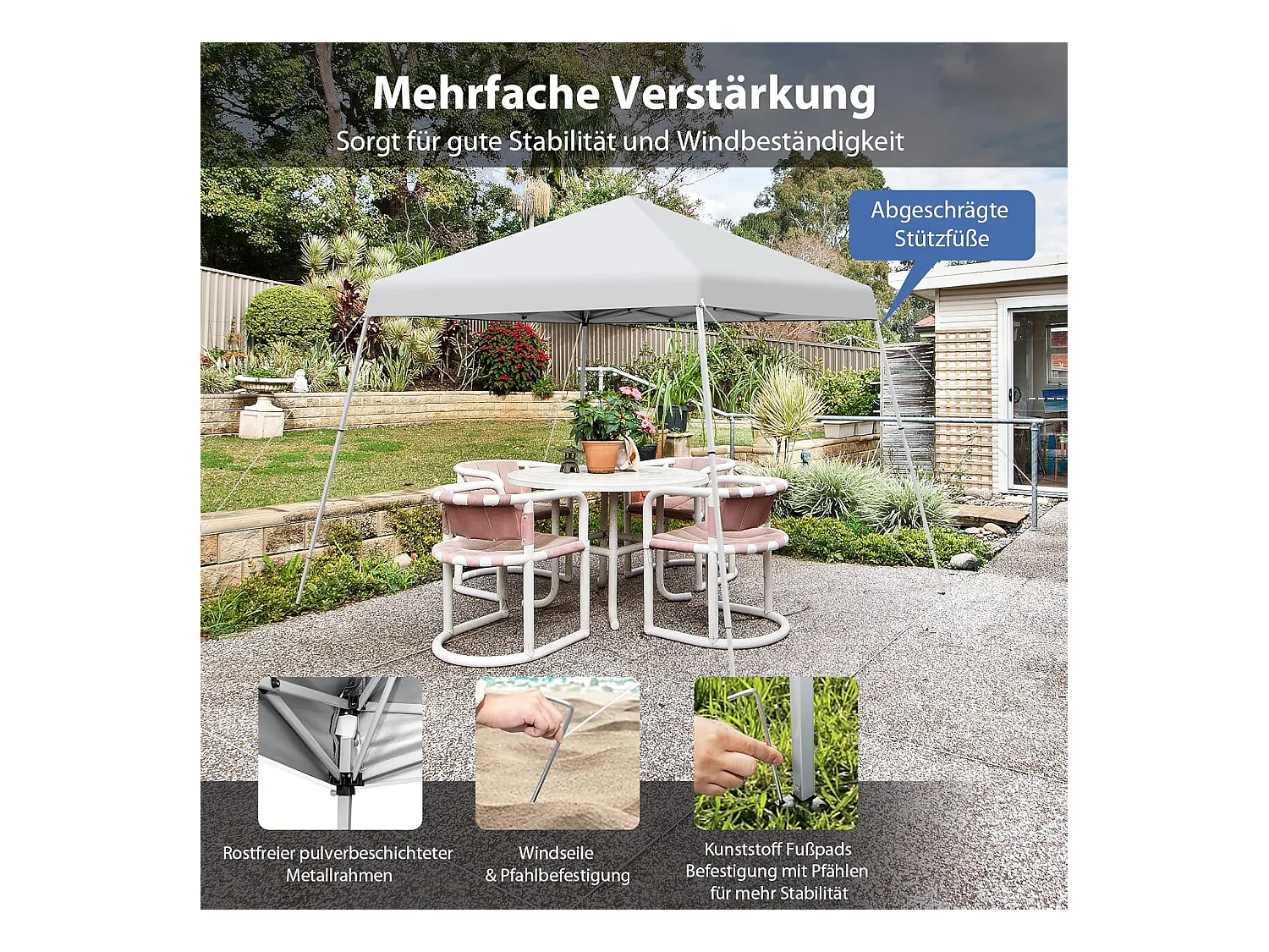 3x3m vouwpaviljoen, pop-up tuinpaviljoen, paviljoen, opvouwbaar, uv-bescherming 50+,verstelbaar op 3 hoogteniveaus, voor strand, camping ZB32060