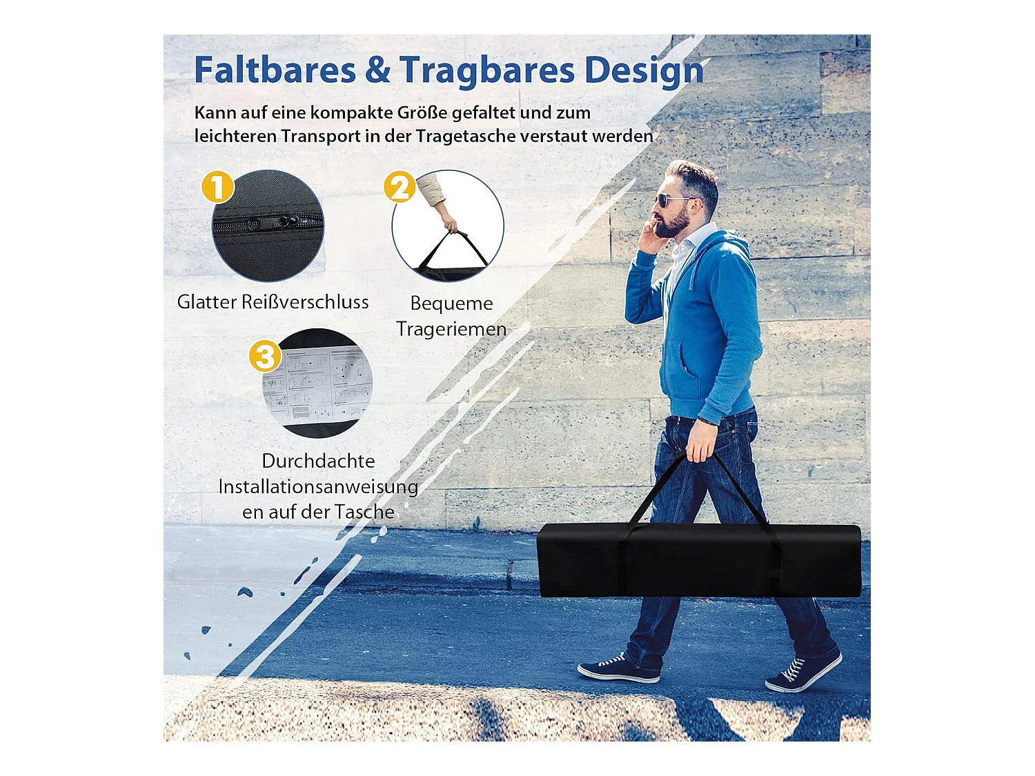 3x3m vouwpaviljoen, pop-up tuinpaviljoen, paviljoen, opvouwbaar, uv-bescherming 50+,verstelbaar op 3 hoogteniveaus, voor strand, camping ZB32060