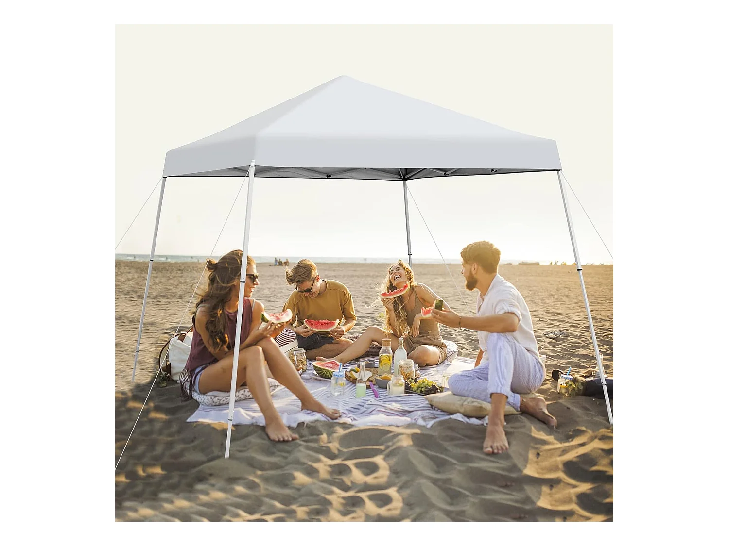 3x3m vouwpaviljoen, pop-up tuinpaviljoen, paviljoen, opvouwbaar, uv-bescherming 50+,verstelbaar op 3 hoogteniveaus, voor strand, camping ZB32060