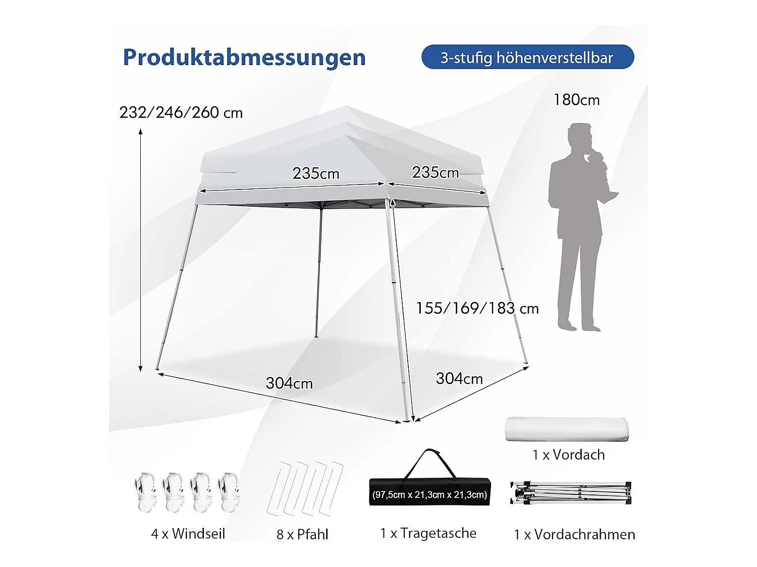 3x3m vouwpaviljoen, pop-up tuinpaviljoen, paviljoen, opvouwbaar, uv-bescherming 50+,verstelbaar op 3 hoogteniveaus, voor strand, camping ZB32060