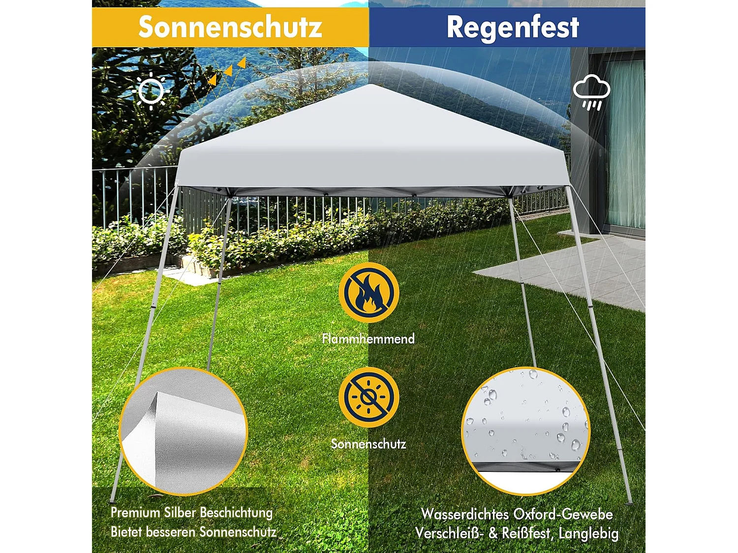 3x3m vouwpaviljoen, pop-up tuinpaviljoen, paviljoen, opvouwbaar, uv-bescherming 50+,verstelbaar op 3 hoogteniveaus, voor strand, camping ZB32060