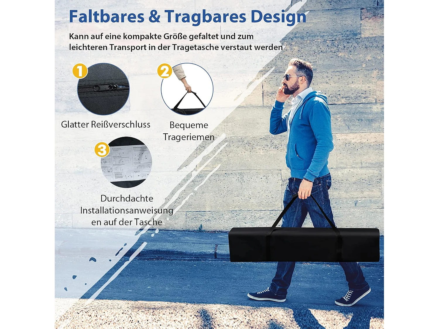 3x3m vouwpaviljoen, pop-up tuinpaviljoen, paviljoen, opvouwbaar, uv-bescherming 50+,verstelbaar op 3 hoogteniveaus, voor strand, camping ZB32060