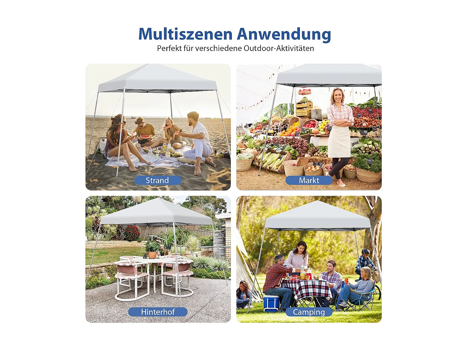 3x3m vouwpaviljoen, pop-up tuinpaviljoen, paviljoen, opvouwbaar, uv-bescherming 50+,verstelbaar op 3 hoogteniveaus, voor strand, camping ZB32060