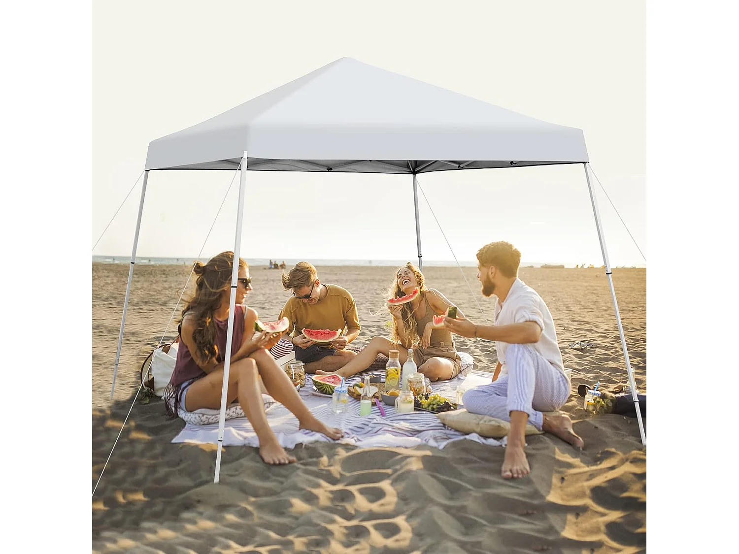 3x3m vouwpaviljoen, pop-up tuinpaviljoen, paviljoen, opvouwbaar, uv-bescherming 50+,verstelbaar op 3 hoogteniveaus, voor strand, camping ZB32060