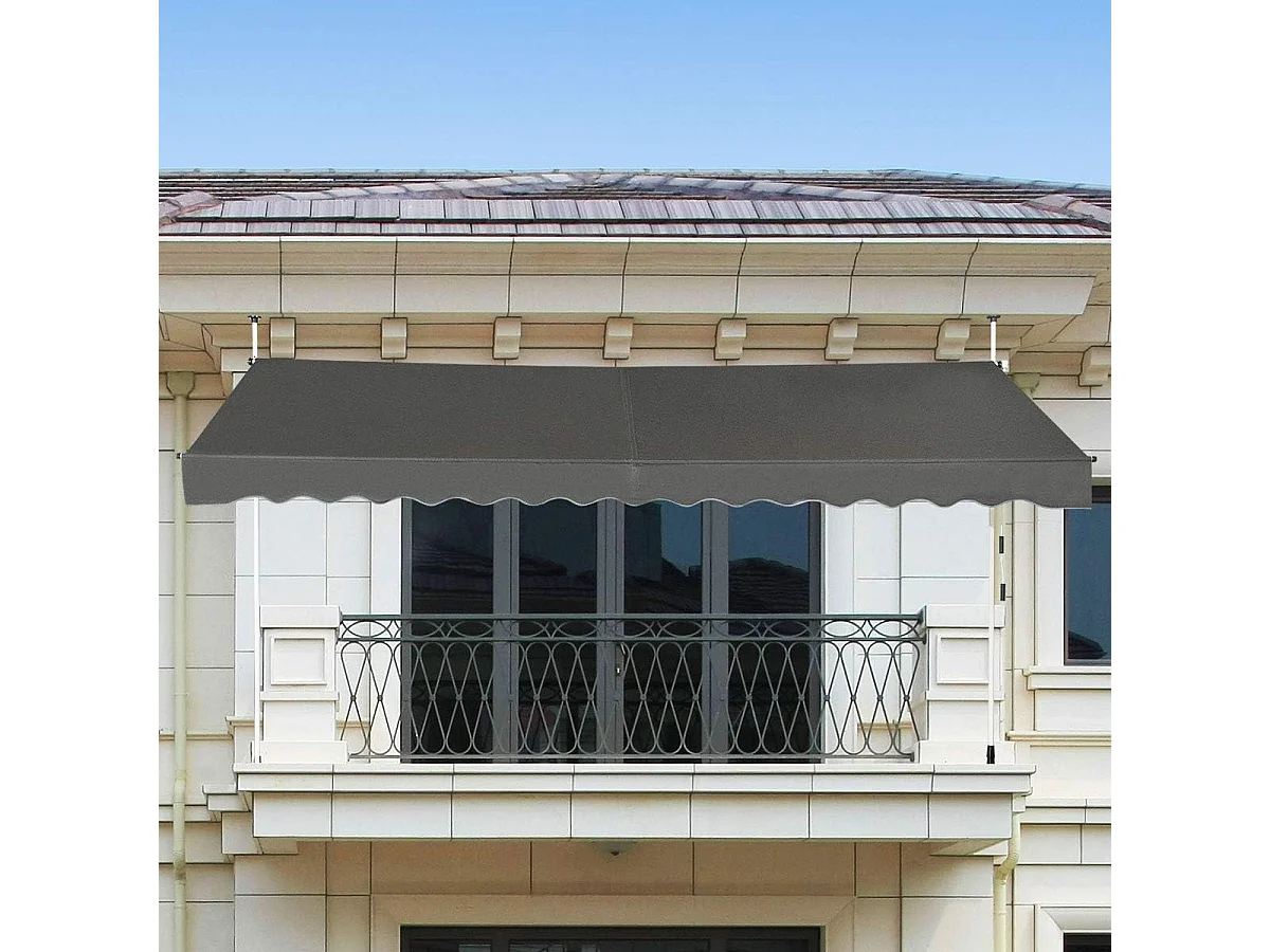 Klemluifel, 400 cm breed, balkonluifel zonder boren, uv-bestendig, in hoogte verstelbaar, luifel met handslinger, zonneluifel,grijsAB92537