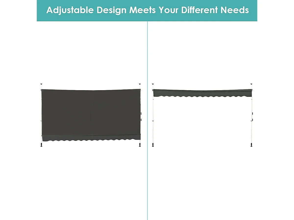 Klemluifel, 400 cm breed, balkonluifel zonder boren, uv-bestendig, in hoogte verstelbaar, luifel met handslinger, zonneluifel,grijsAB92537