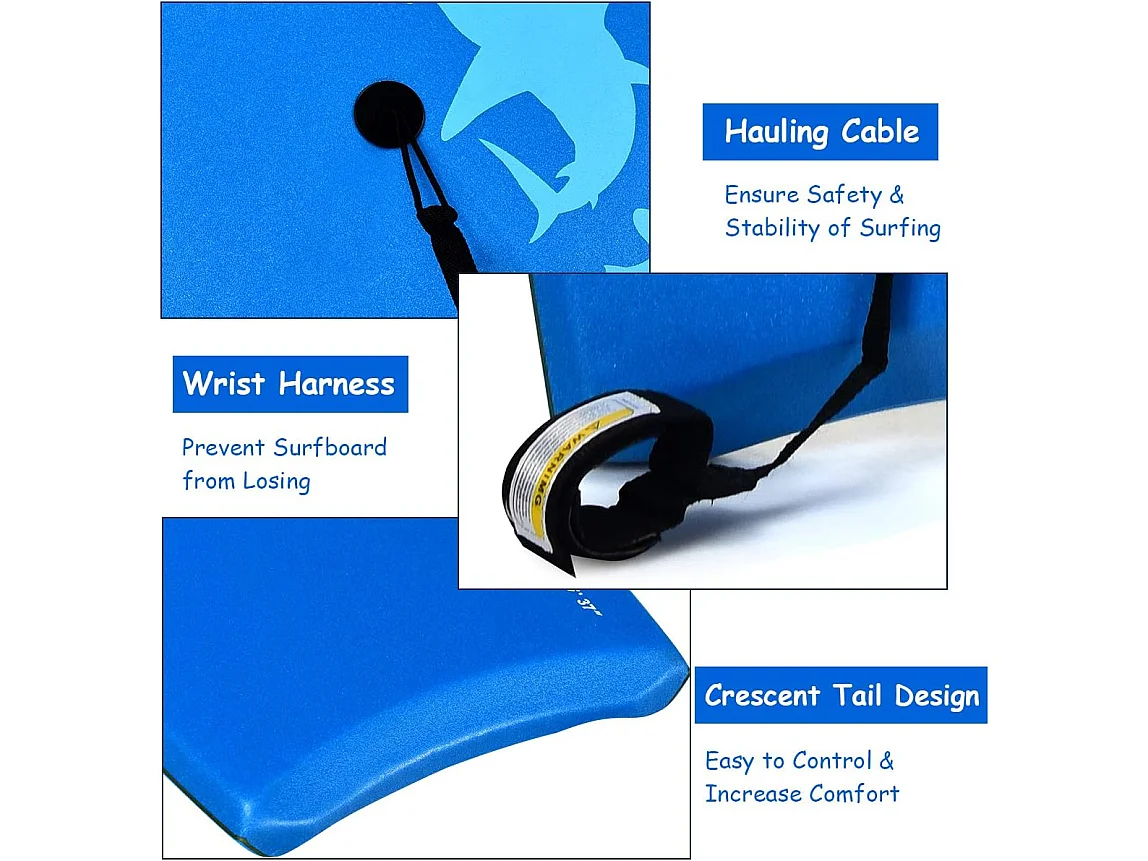 Bodyboard, zwemplank, surfplank, kinderen, surfboard, sup-board, 104 x 52 x 6 cm (blauw)AB5077