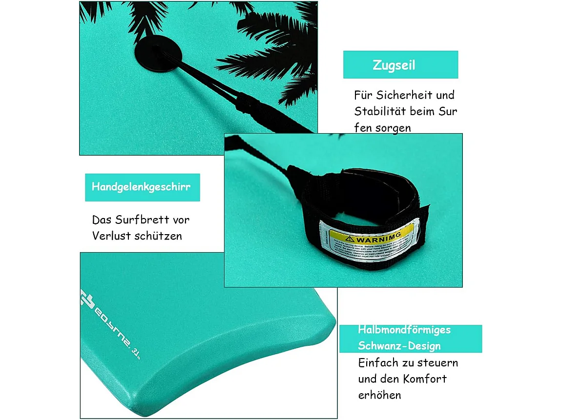 Bodyboard, zwemplank, surfplank, voor kinderen, surfboard, sup-board (94 x 47 x 5,5 cm, groen)AB5078