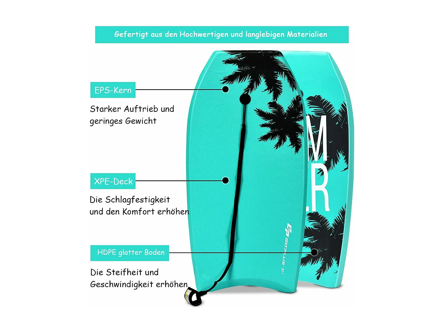 Bodyboard, zwemplank, surfplank, voor kinderen, surfboard, sup-board (94 x 47 x 5,5 cm, groen)AB5078