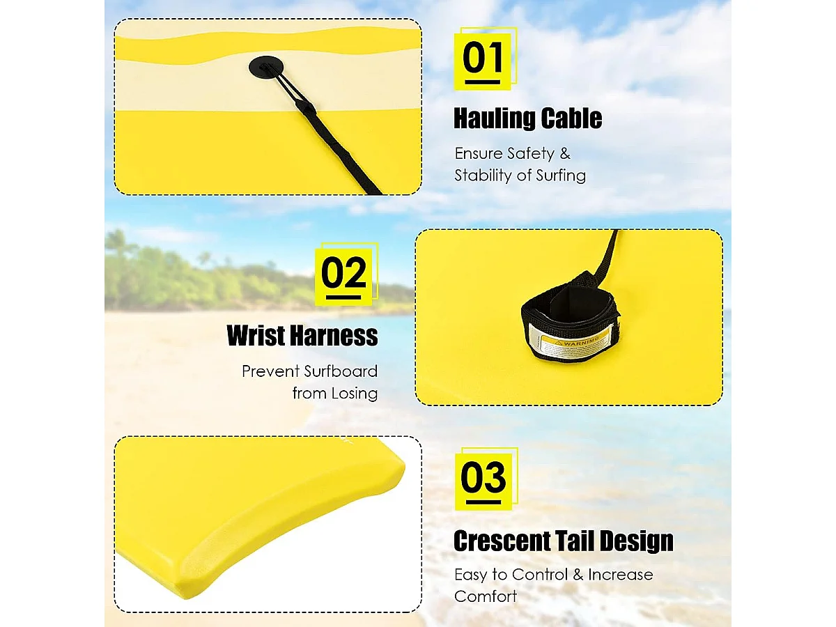 Bodyboard, zwemplank, surfplank, kinderen, surfboard, sup-board, 104 x 52 x 6 cm (geel)AB5065