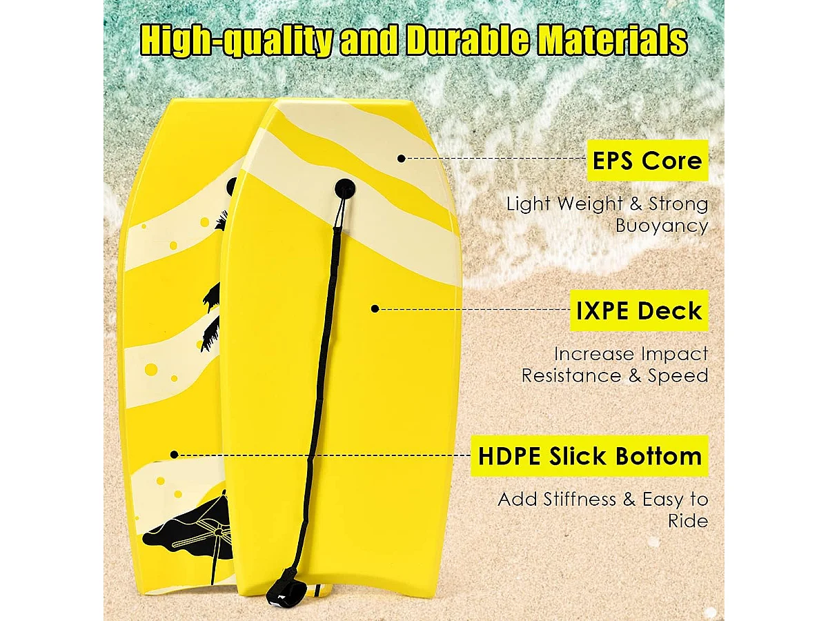 Bodyboard, zwemplank, surfplank, kinderen, surfboard, sup-board, 104 x 52 x 6 cm (geel)AB5065