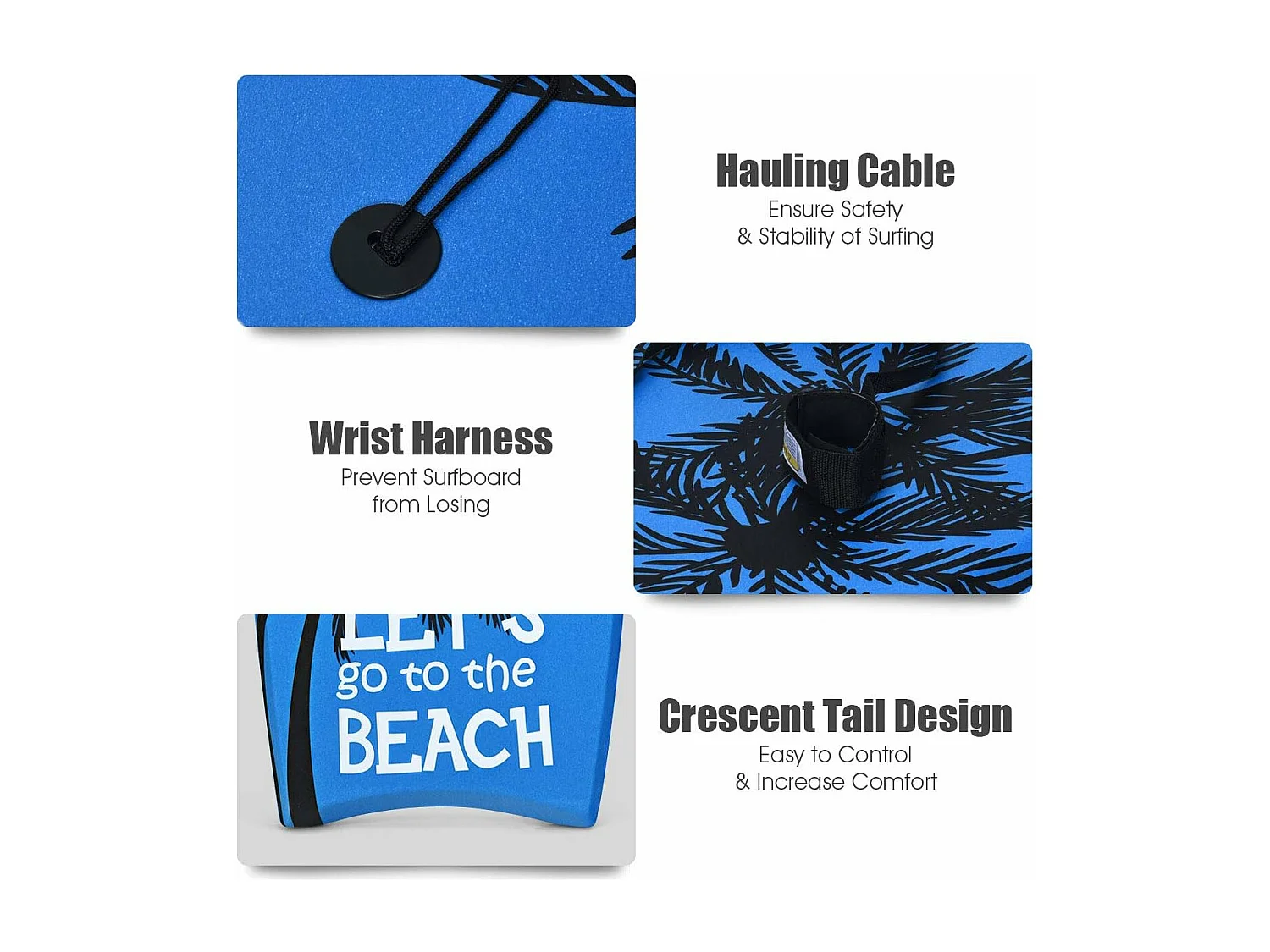 Bodyboard, zwemplank, surfplank, kinderen en volwassenen, surfboard, sup-board 104x51x6cm (blauw en zwart)AB92448