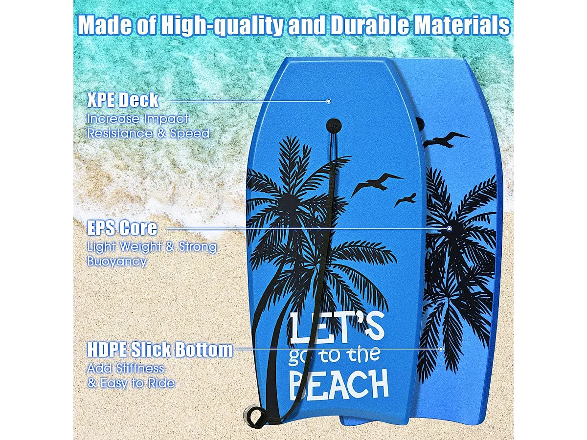 Bodyboard, zwemplank, surfplank, kinderen en volwassenen, surfboard, sup-board 104x51x6cm (blauw en zwart)AB92448