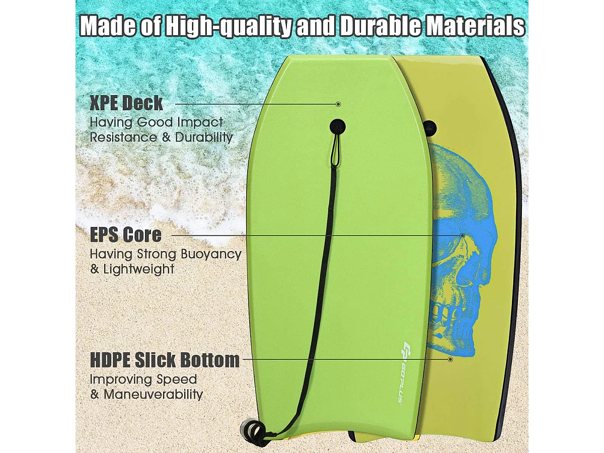 Bodyboard, zwemplank, surfplank, voor kinderen en volwassenen, surfboard, sup-board 104x51x6cm (groen en blauw)AB92474