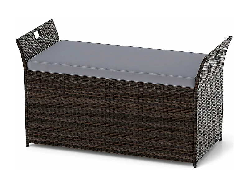 Tuinbank met opbergruimte, polyrotan zitbank met kussens en zijgrepen, opbergbox, tuinkist, tuinbox, 2-zits balkonbank voor tuin, balkon, terrasZB33193