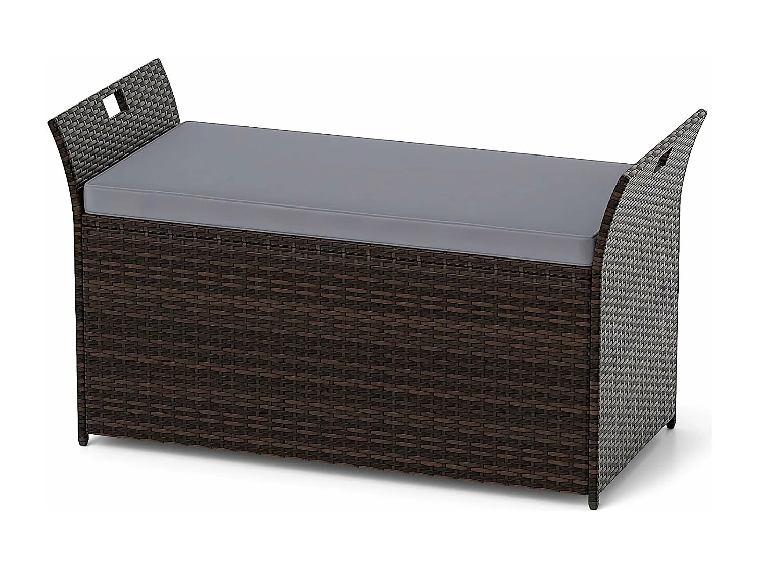 Tuinbank met opbergruimte, polyrotan zitbank met kussens en zijgrepen, opbergbox, tuinkist, tuinbox, 2-zits balkonbank voor tuin, balkon, terrasZB33193