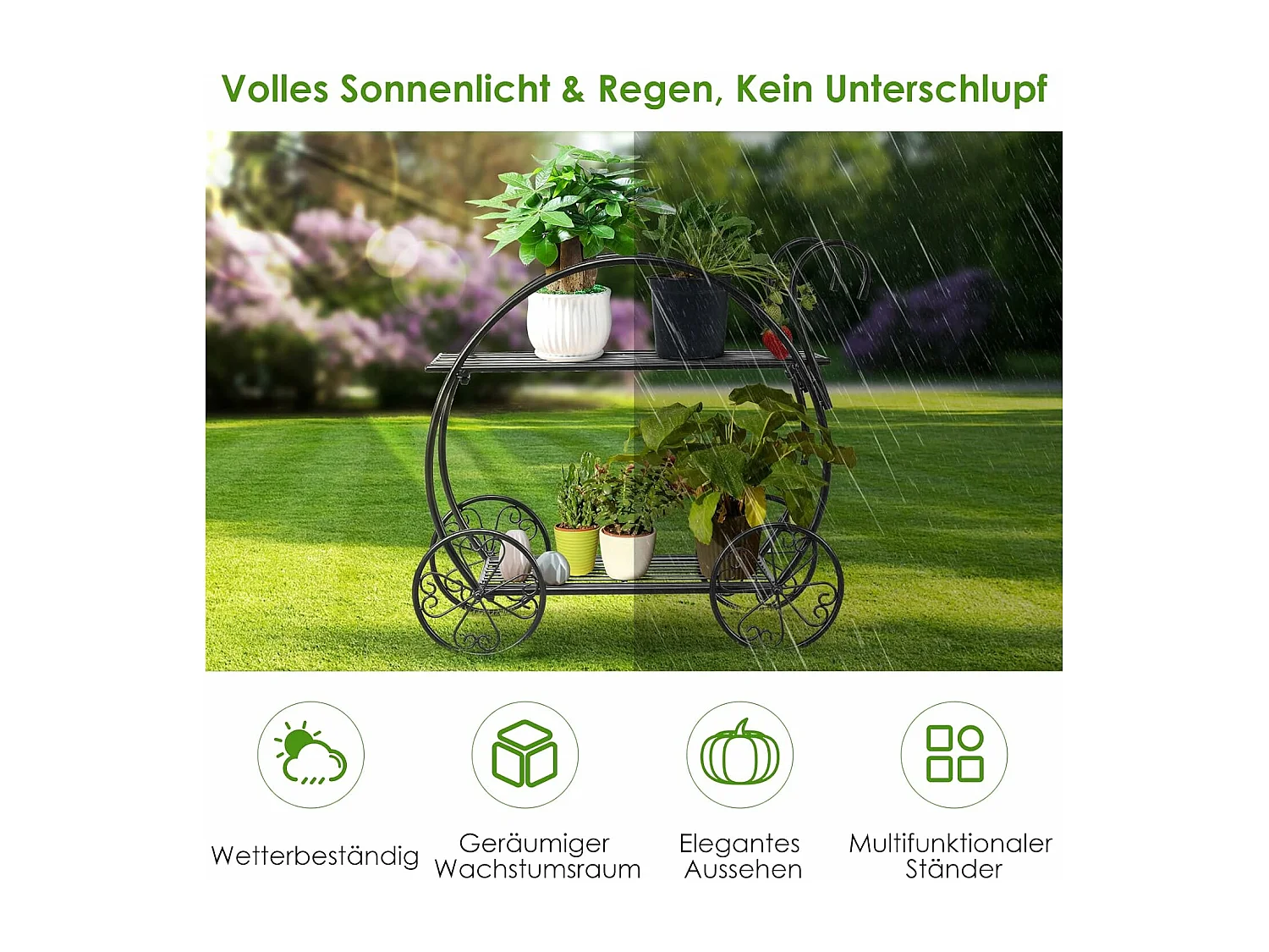 Plantenrek, bloemenrek, 2-traps, bloemenstandaard, vrijstaand, bloementrap,metaal, plantentrap,zwart, plantenstandaard voor balkon, tuin, terras