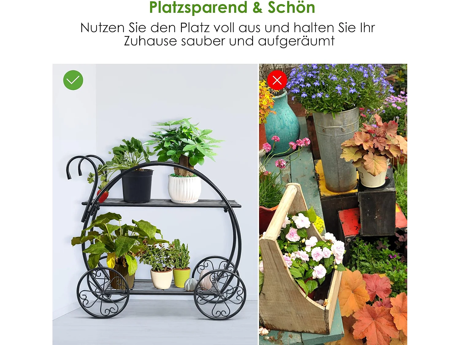 Plantenrek, bloemenrek, 2-traps, bloemenstandaard, vrijstaand, bloementrap,metaal, plantentrap,zwart, plantenstandaard voor balkon, tuin, terras