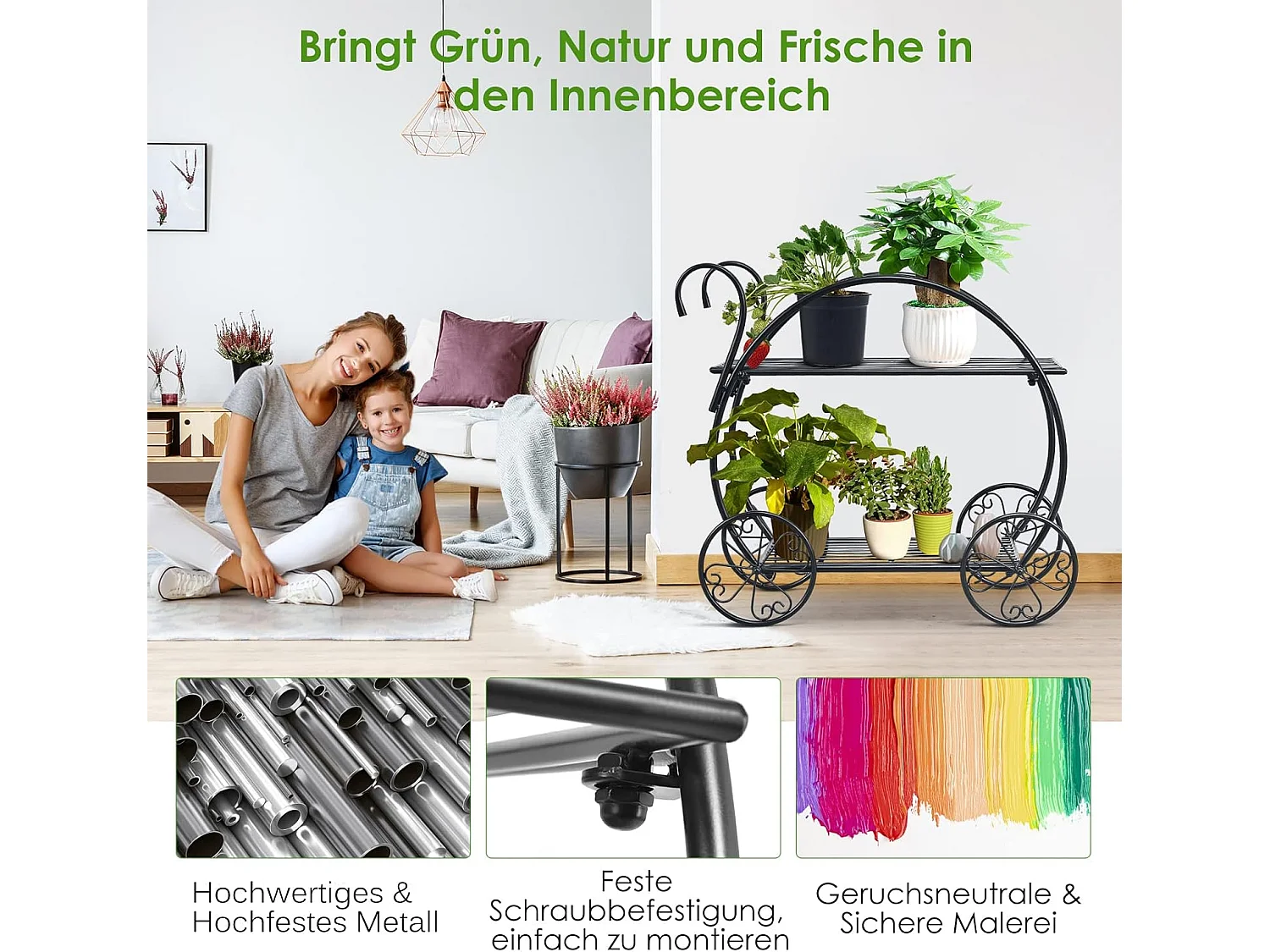 Plantenrek, bloemenrek, 2-traps, bloemenstandaard, vrijstaand, bloementrap,metaal, plantentrap,zwart, plantenstandaard voor balkon, tuin, terras