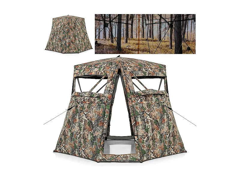 Jachttent voor 2-3 personen, 360° doorzichtige camouflagetent voor de jacht op herten en wilde zwijnen, opklapbaar jachtschuilplaats voor jagers