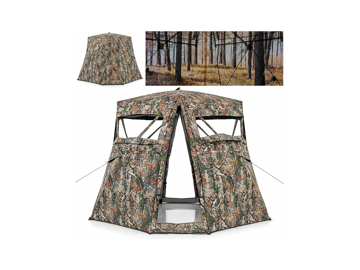 Jachttent voor 2-3 personen, 360° doorzichtige camouflagetent voor de jacht op herten en wilde zwijnen, opklapbaar jachtschuilplaats voor jagers