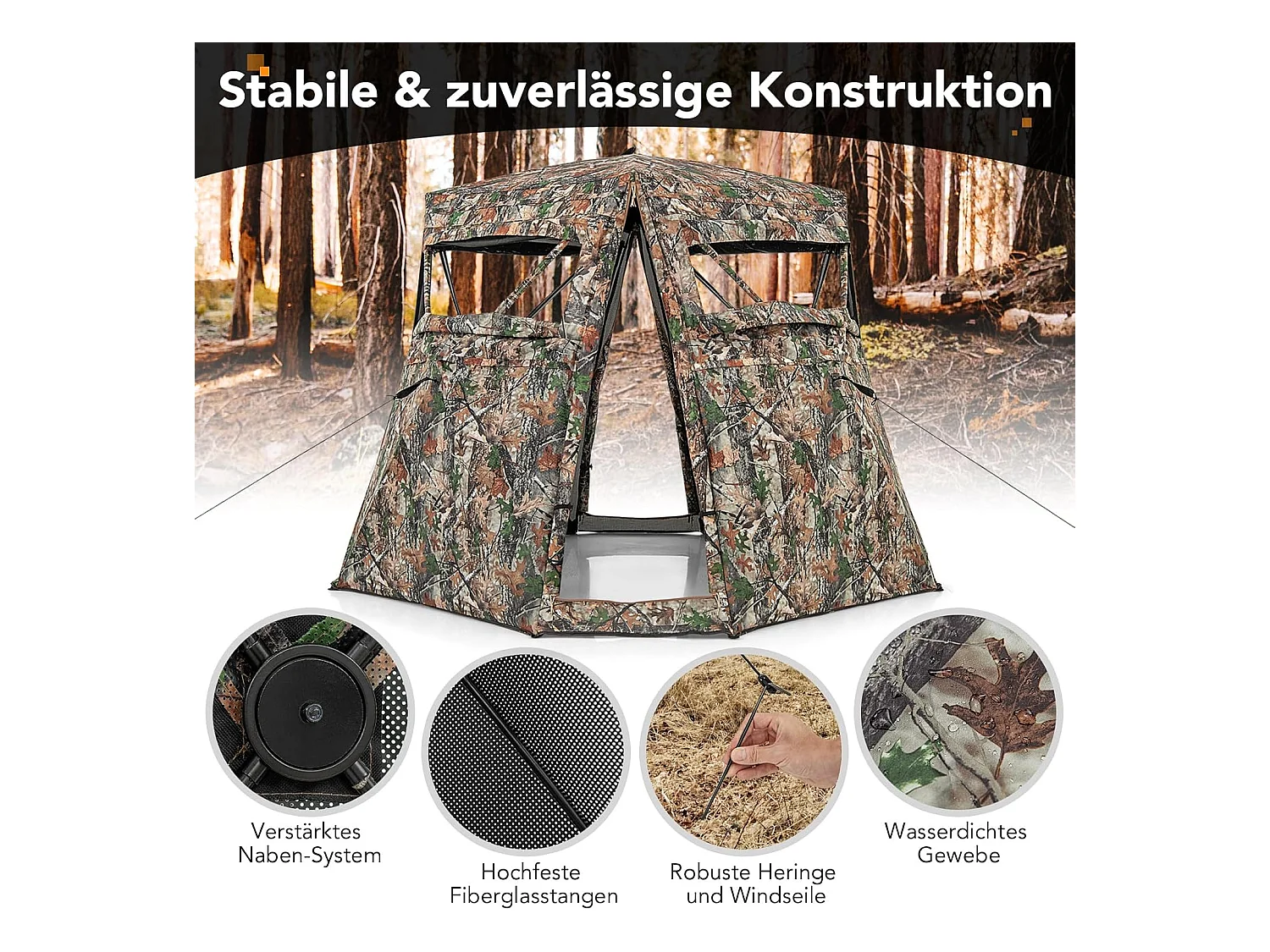 Jachttent voor 2-3 personen, 360° doorzichtige camouflagetent voor de jacht op herten en wilde zwijnen, opklapbaar jachtschuilplaats voor jagers