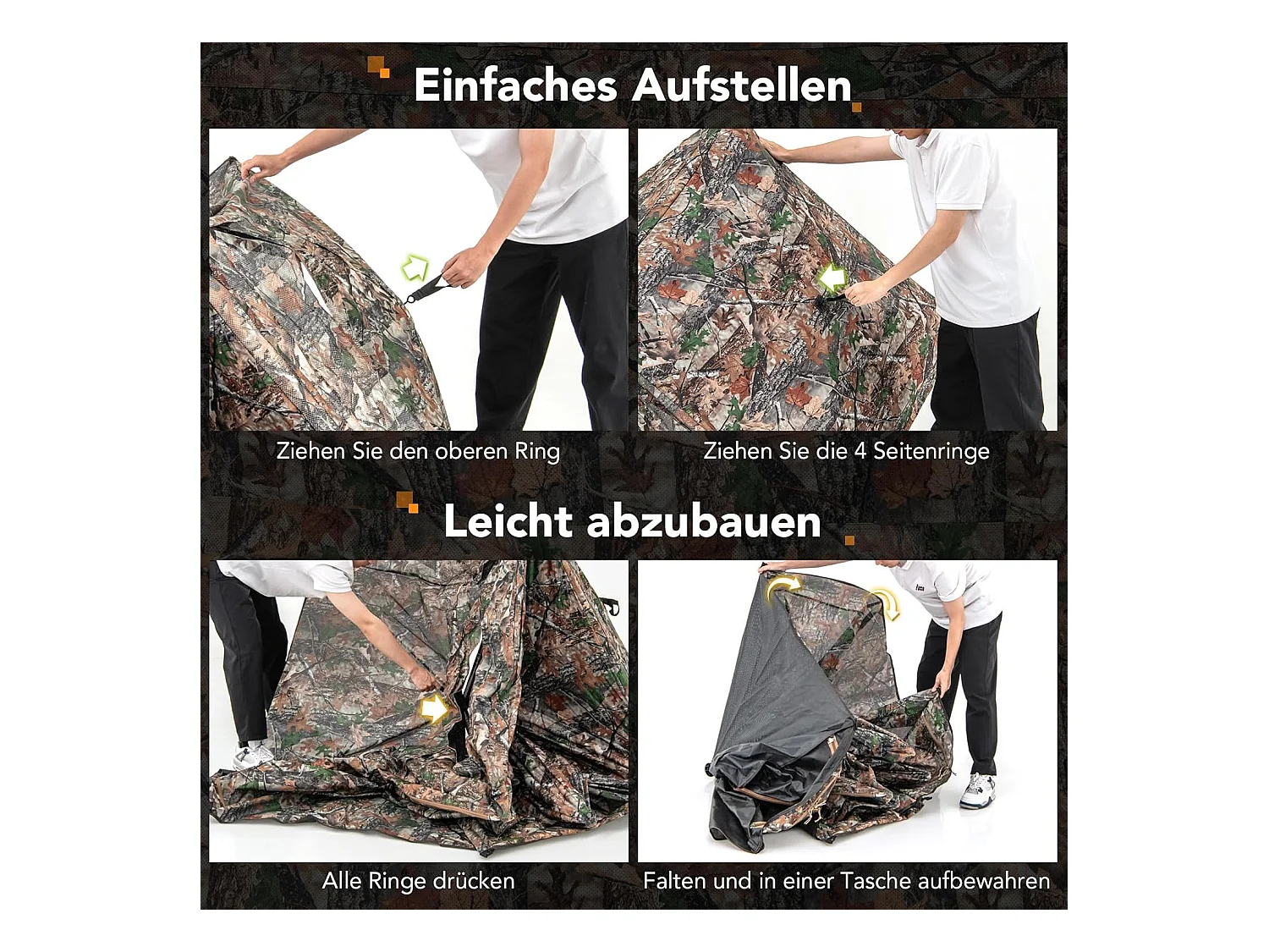 Jachttent voor 2-3 personen, 360° doorzichtige camouflagetent voor de jacht op herten en wilde zwijnen, opklapbaar jachtschuilplaats voor jagers