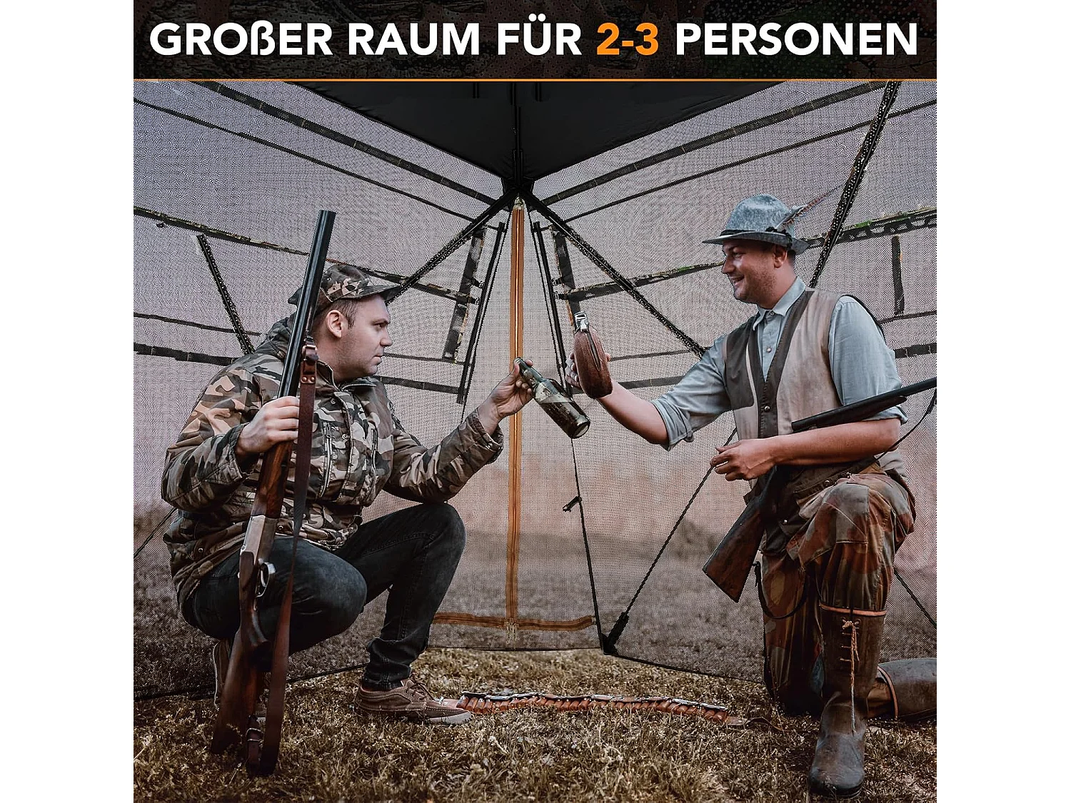 Jachttent voor 2-3 personen, 360° doorzichtige camouflagetent voor de jacht op herten en wilde zwijnen, opklapbaar jachtschuilplaats voor jagers