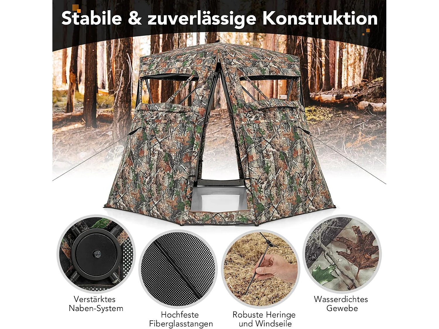 Jachttent voor 2-3 personen, 360° doorzichtige camouflagetent voor de jacht op herten en wilde zwijnen, opklapbaar jachtschuilplaats voor jagers