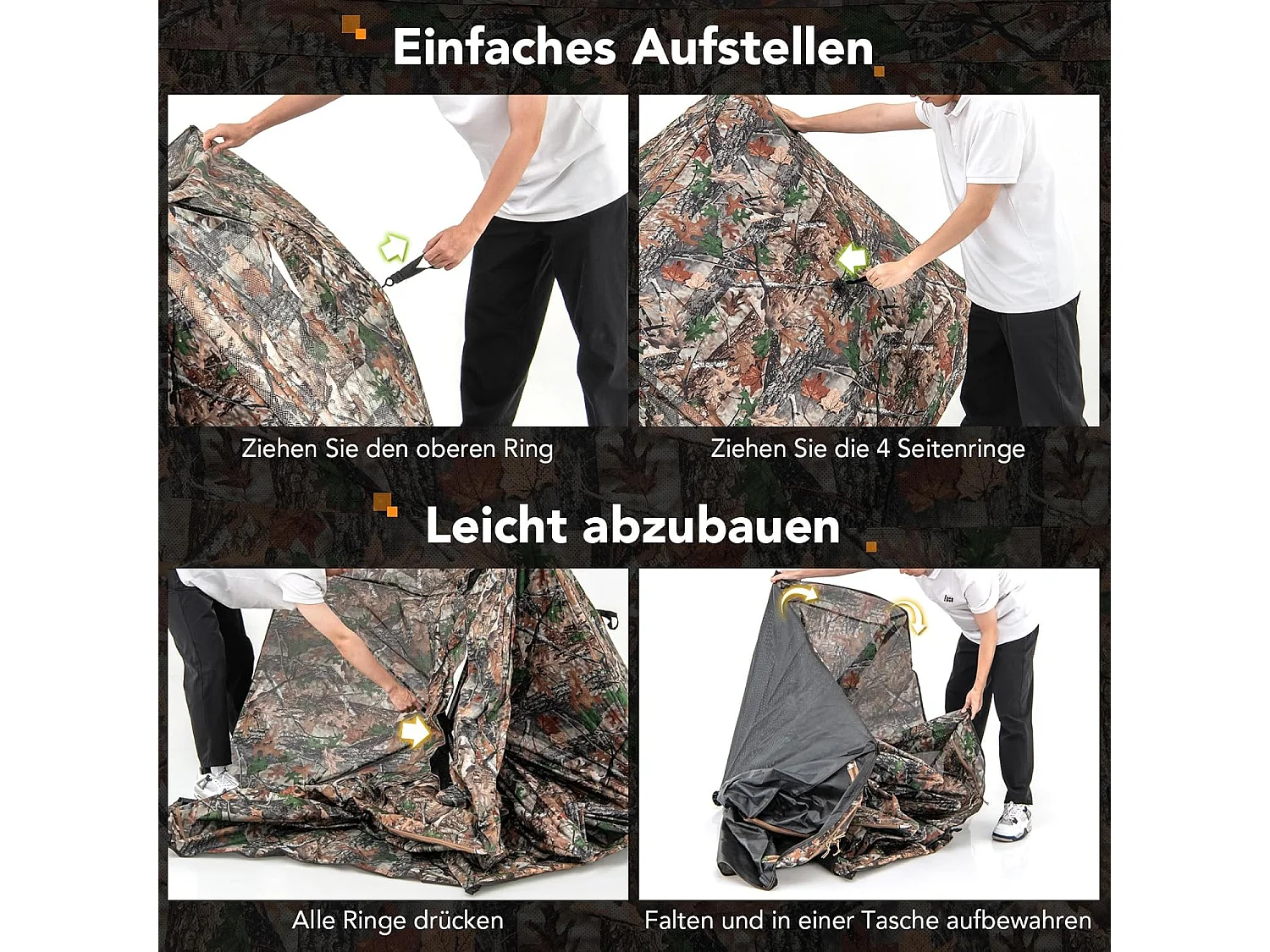 Jachttent voor 2-3 personen, 360° doorzichtige camouflagetent voor de jacht op herten en wilde zwijnen, opklapbaar jachtschuilplaats voor jagers