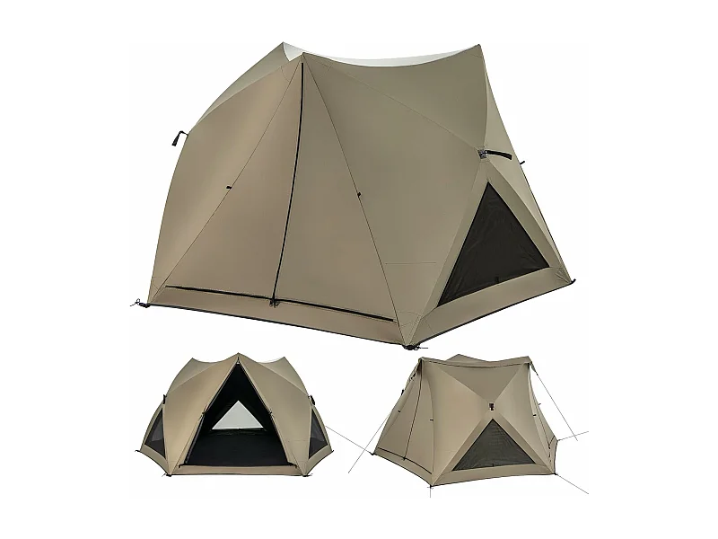 Pop-up tent voor 4-6 personen, campingtent met overkapping, dakraam, 3 deuren, 3 ramen en grondzeil,familietent voor trekking, camping ZB33920