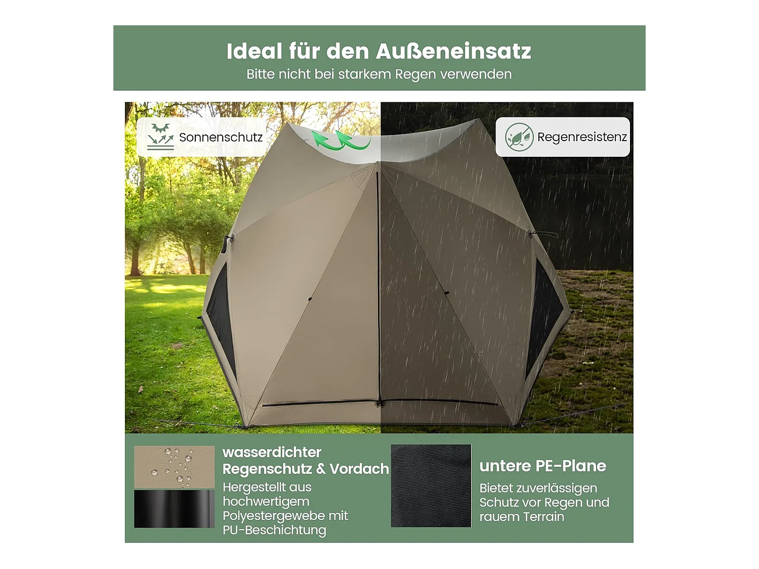Pop-up tent voor 4-6 personen, campingtent met overkapping, dakraam, 3 deuren, 3 ramen en grondzeil,familietent voor trekking, camping ZB33920