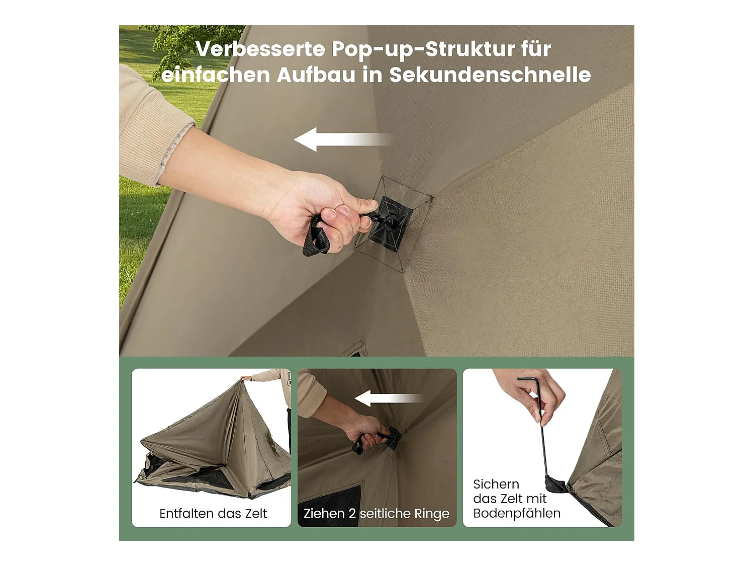 Pop-up tent voor 4-6 personen, campingtent met overkapping, dakraam, 3 deuren, 3 ramen en grondzeil,familietent voor trekking, camping ZB33920