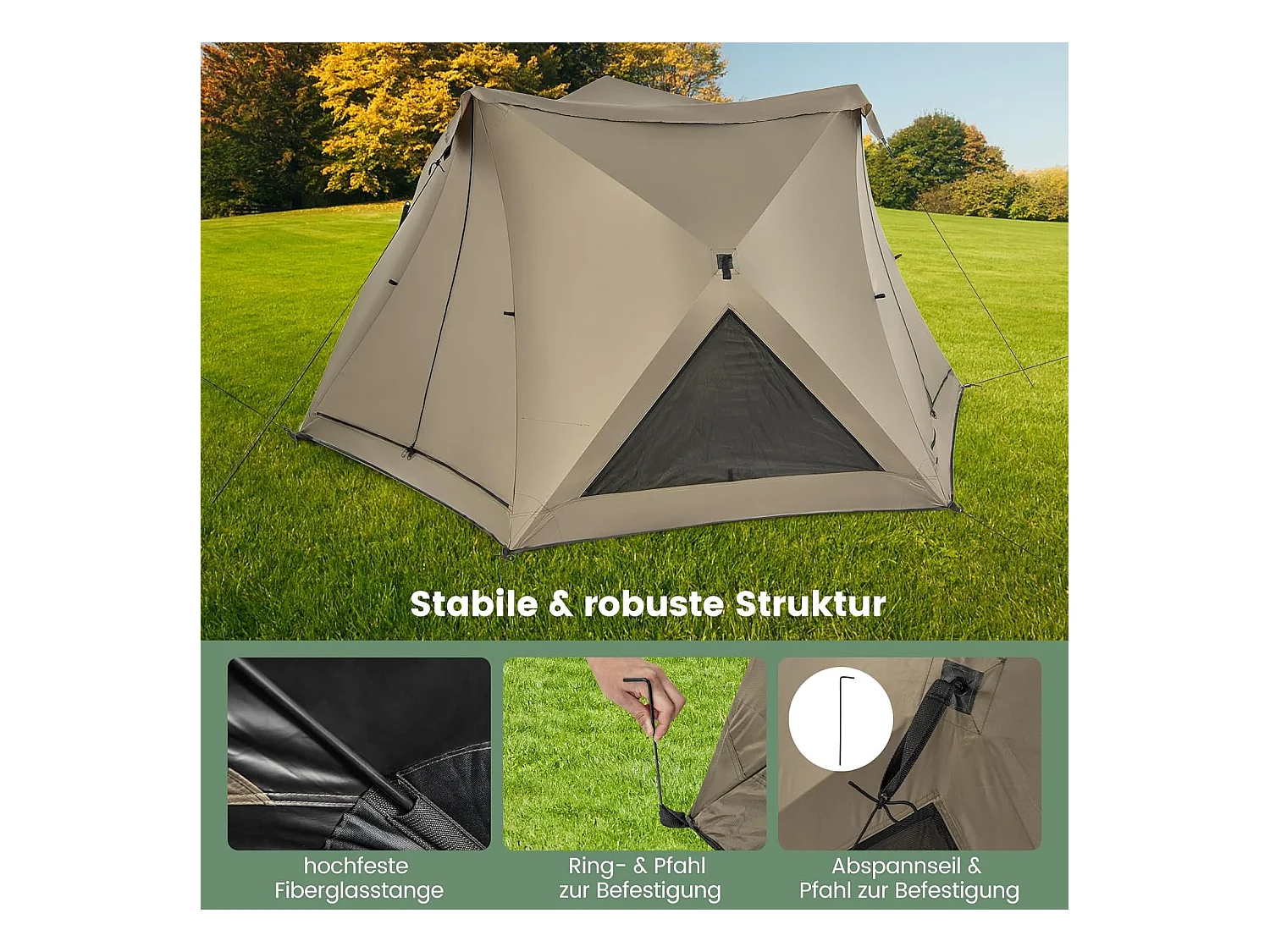 Pop-up tent voor 4-6 personen, campingtent met overkapping, dakraam, 3 deuren, 3 ramen en grondzeil,familietent voor trekking, camping ZB33920
